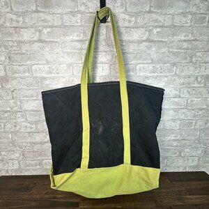 Vintage LL Bean Large Tote Black with Olive Green Trim  Long Handles 4328